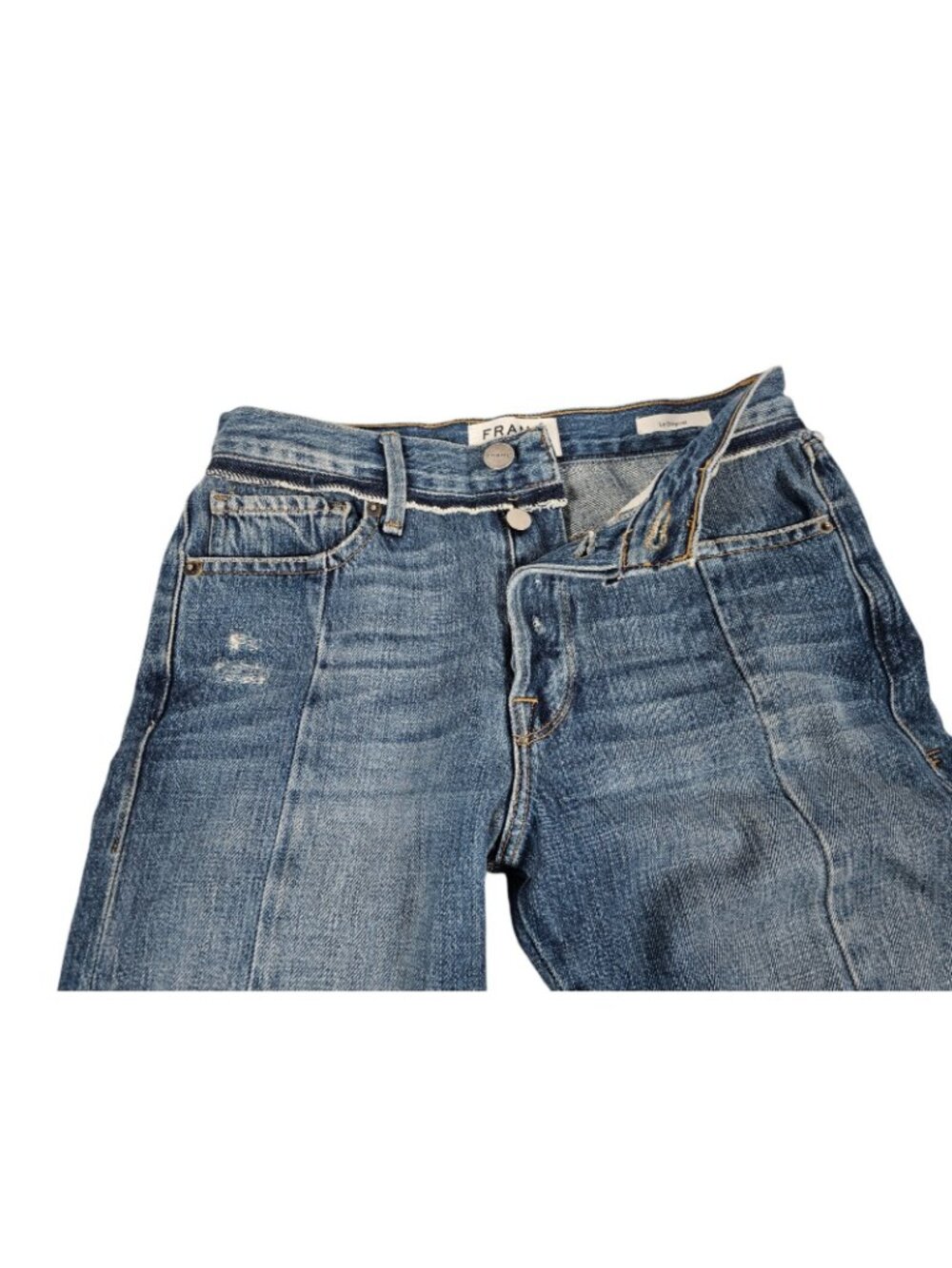 FRAME Womens Le Original Wetherly Mix Crop Jeans Size 24 Blue Raw Hem Distressed - Picture 8 of 13